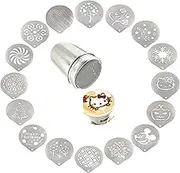 Lofekea Stainless Steel Powder Shakers Coffee Cocoa Cinnamon Shaker Cans Mesh Duster with 16PCS Stainless Steel Barista Coffee Decorating Stencils Template for Latte Cappuccino, Cupcake Stencils