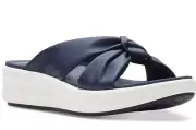 Clarks Cloud Steppers "Drift Ave" Navy Wedge Slide Sandal 7.5M - NEW in BOX