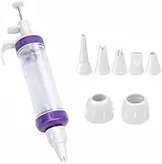 LSRVNM Purple Cake Decorating Set with 5 Nozzles and 2 Couplings, Round Opening, ABS, PP, PS, Stainless Steel Material, Ideal for Cakes, Biscuits, Cupcakes, Desserts and Icing Crafts