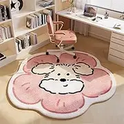Cute Non Slip Round Living Room Rug Shaggy Floor Mats,Gaming Computer Desk Chair Rolling Floor Mat,Office Home Decor,Pink,47in