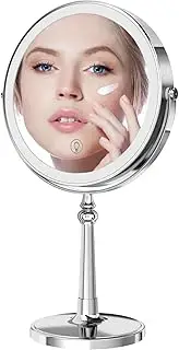 Lovecandy 9" Large Make up Vanity Mirror with Lights Chrome Two Way Mirror 1x/10x Magnifying Mirror with Light and Stand 4000mAh Rechargeable Led Makeup Mirror for Desk Dresser Table