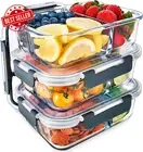 3 Glass Food Containers 3 Compartment BPA-Free Snaplock Lid Microwave Safe