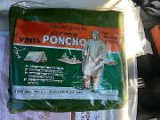 NIP Retro Vintage Army Green Camping Rain Poncho Vinyl 52”x 80” Large NEW