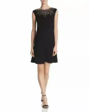 Aidan Mattox Elegant Gold Embellished Black Shift Dress Size 2 RGT