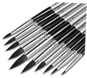 Artist Paint Brush Set (10 Sizes) - Fine Tip Round Synthetic Brushes for Black