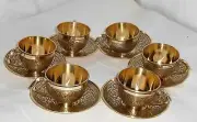 Brass Cup With Saucer - Set Of 6 (Golden)