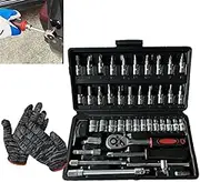 46 Piece Socket Wrench Set, Drive Socket Wrench Driver Bits Metric Set Flexible Extension Rods, Car Motorcycle Set, Household Hardware Combination Toolbox