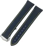 [FULNES] Folding Buckle Nylon Leather Watchband 20mm for Omega Seamaster AQUA TERRA 150 GMT Curved End Watch Strap