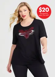 [TS] Taking Shape Natural Christmas Glitter Bug Tee Size 20 in Black, Viscose - Plus Size Women's Clothing Black