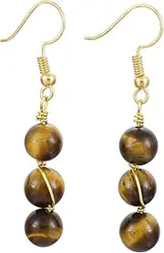 [Nupuyai] Stone Drop Earrings for Women, Wire Wrapped Triple Ball Beaded Dangle Hook Earrings for Girls