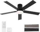 52 Inch Ceiling Fans with Lights and Remote,Flush Mount Black Ceiling Fan with 5