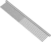 Stainless Steel Pet Grooming Comb - Rounded Teeth, Static-free, Corrosion Resistant, Dematting and Flea Removal for Dogs and Cats - 7.4in