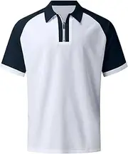 [Zylphorix] Men's Quarter Zipper Casual Polo Shirts Loose Contrast Raglan Sleeves T-Shirt Summer Cozy Sport Exercise Pullovers, White2, Medium