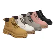 TARRAMARRA® Women Leather Lace Up Chunky Boots Stephanie - Cream / AU Ladies 4 / AU Men 2 / EU 35