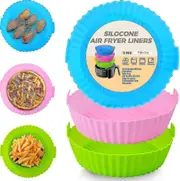 3pcs Air Fryer Silicone Liners 8inch Air Fryer Silicone Pot Reusable Food Grade Silicone Air Fryer Baking Tray Basket Accessories compatiblement Of Fl
