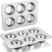 Muffin Pan Cupcake Pans Set of 2, Stainless Steel Muffin Pans (6-Cups), for Mini