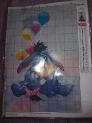 Eeyore & Balloons disney cross stitch complete kit 25x35cm..color coded