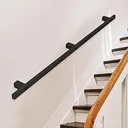 Black Metal Staircase Banister Hand Rails - 3m/3.6m/4m/4.5m, Handrail for Indoor Outdoor Stairs Railing Wrought Iron Wall Mount Staircase Handrail(5ft/150cm)