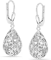 [LeCalla] Sterling Silver Jewelry Tear-Drop Dangle Leverback Earrings for Women Girl