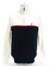Nautica White Blue & Red 1/4 Zip Long Sleeve Cotton Sweater Men's NWT