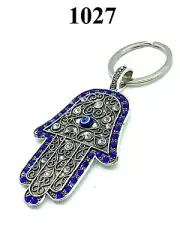 Turkish Blue Crystal Evil Eye Hamsa Hand Key Chain for Protection #1027