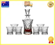 7 Pc Japanese Style Hammered Pattern Whisky Set 1 Whisky Decanter + 6 Wine Cups