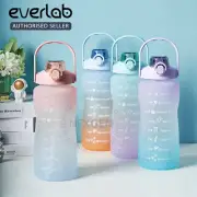 2L Water Sports Bottle Straw Cup Motivational Drink Flask With Time Markings Gym