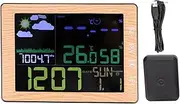 Digital Wireless Weather Station Color Screen Weather Monitor Indoor Outdoor Temperature Humidity Sensor for Home Office, Wood Grain Color