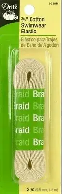 Dritz ~ (9338N) - 3/8" Braided Cotton Swimwear Elastic - White, 2 yd