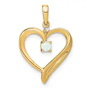 Solid 14k Yellow Gold Created Simulated Opal and CZ Heart Pendant