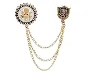 [A N KINGPiiN] AN KINGPiiN Men's Royal Gold Badge with Gold Stars,White Enamel and Shield Lapel Pin/Brooch