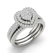 10K White Gold 3/4ct TDW Heart Shaped Cluster Halo Bridal Set
