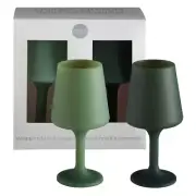 Set of 2 Large Silicone Unbreakable Wine Glasses - Sage + Olive- Swepp