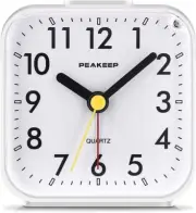 Peakeep Small Battery Operated Analog Travel Alarm Clock Silent No White