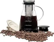 COLD BREW COFFEE MAKER:Ice coffee & ice tea brewed.Borosilicate glass suitable for freezing or boiling liquid.Add coarsely ground coffee or loose leaf tea & fill the 1 litre pitcher with water.