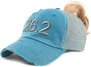 [Speedy Pros] Custom Womens Ponytail Cap 26.2 Marathon Runner A Embroidery Cotton