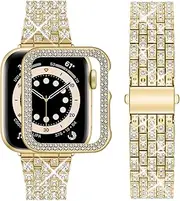 wutwuk Compatible with Apple Watch Band 42mm 41mm 40mm 46mm 45mm 44mm Ladies for iWatch Series 10 9 8 7 SE 6 5 4 Diamond Rhinestone Hard PC Protective Frame Protective Case Women
