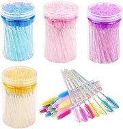 200 Pcs Disposable Eyelash Brushes, Disposable Eyebrow Spoolie Brush, Eyelash Applicator Multicolored Cosmetic Brush for Eyelash Extensions(4 color box packed)