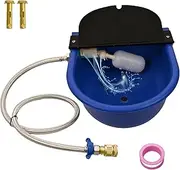 Boajf Automatic Dog Water Bowl 1 Gallon with Float Valve, Food-Grade Plastic, Includes, Waterer, Float Valve, Hose Quick Adapter, Water Pipe and Sleeve Anchors, for Horse, Chicken, Livestock (Blue)