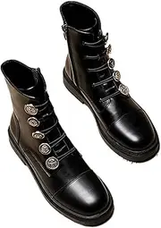 [Generic] New Metal Decoration Women Ankle Flat Oxford Shoes Square Toe Thick Low Heels Stretch Boots Autumn Winter Casual Working Zip Shoes Woman