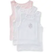 Brilliant Basics Girls Print Singlets 3 Pack - White & Pink - Size 8-10