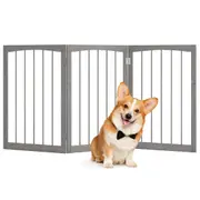 Costway 76cm Tall Wooden Pet Fence Dog Gate Foldable 3-Panel Room Divider Barrier Indoor Grey