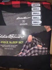 Eddie Bauer 2 Pc Pajama PJ Sleep Lounge Set Mens Small Red & Black Buffalo Plaid