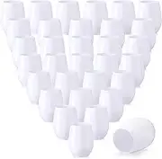 Layhit 32 Pcs Plastic Wine Glasses Stemless Reusable Wine Glasses Unbreakable Plastic Cups for Wedding Birthday Valentine Champagne Party(White,10 oz)