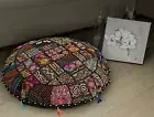 18" Round Black Patchwork Cushion Cover Floor Decorative Pillow Cover