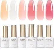 GAOY Jelly Nude x Milky White Gel Nail Polish Set, 6 Transparent Colors Sheer Pink Orange Gel Nail Kit for Salon Gel Manicure and Nail Art DIY at Home