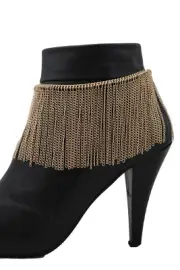 Women Gold Metal Chain Boot Bracelet Shoe Long Fringes Charm Anklet Dance Zumba
