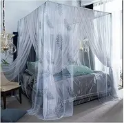 Summer Bed Canopy Mosquito Net Modern Abstract Chinese Style Bedroom Decoration with Metal Bracket (Color : White, Size: 120 x 200 cm) (Grey 1120 x 200 cm)