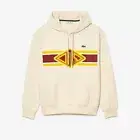 LACOSTE Mens Hoodie Small Cream Pullover Sweatshirt Logo Loose Fit Baggy $165