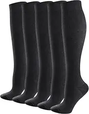 [YUEDGE] 5 Pairs Compression Socks For Women, Knee High Stretch Flight Socks, Fit For Running, Flight, Travel, Pregnancy, Nurses, Medical, Circulation and Recovery